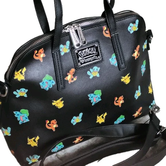 Loungefly Pokémon Black Purse RARE Retired All-Over Print Starters HEART LOGO - Picture 2 of 15